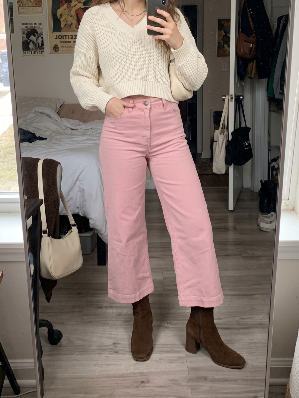High-Rise Wide-Leg Pink Ankle Pants